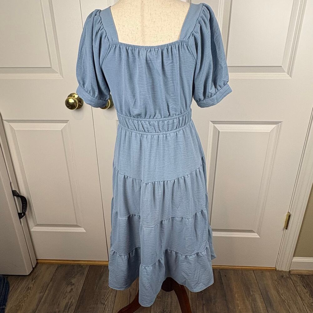 Monteau Blue Knee Length Dress Puff Sleeve Tiered Sweetheart Cottagecore S NWOT - Picture 5 of 7